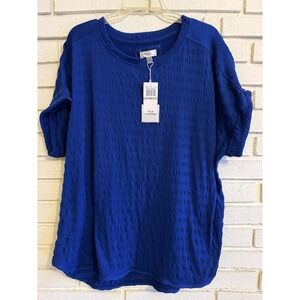 Cupio Women's Blue Short Sleeve Top Women's Size 1X Angel Fish Blue Crinkle